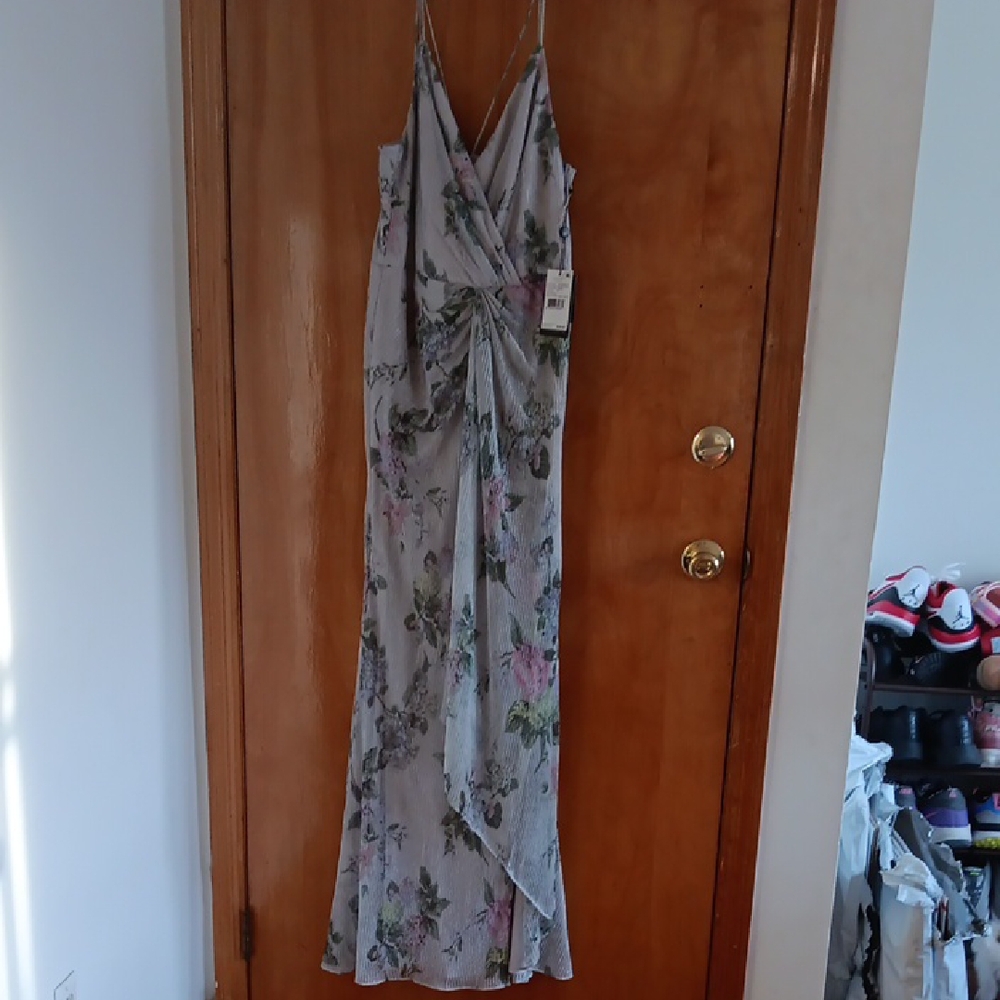 Adrianna Papell Metallic Print Mesh Gown Size 6